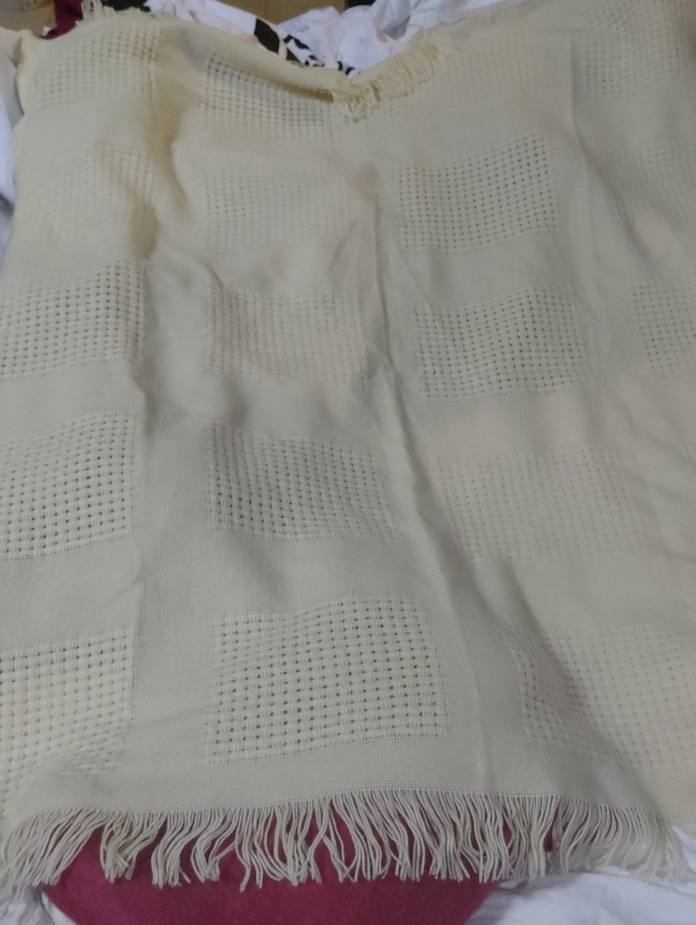 Cream Woven Fringe Throw Blanket